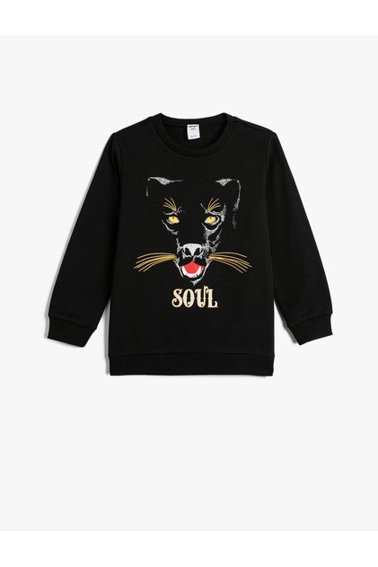 Sweat Long Sleeve Crew Neck Tiger Printed Raised