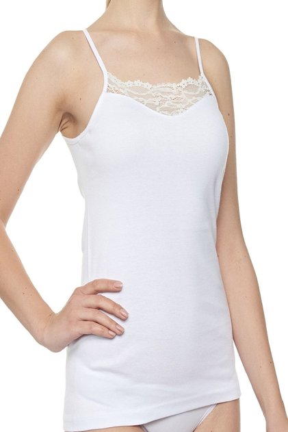 Women's Cotton String Strapped V-neck Lace Undershirt 2-Piece - 2017