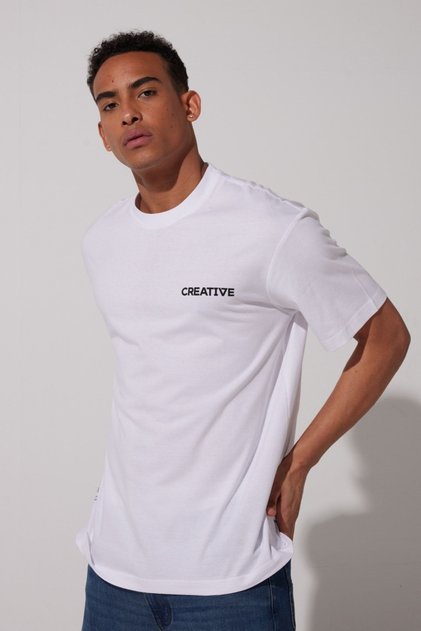 Loose Fit 100% Cotton Crew Neck White T-Shirt