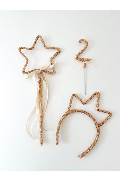 Sequin Sequin Girl's Crown Star Wand and 2 Year Old Cake Decoration Birthday Decoration Set Gold