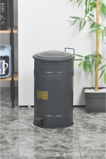 Paslanmaz Yanmaz Metal 30 Litre Antrasit Çöp Kovası