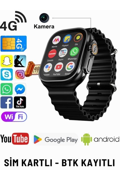 Watch Ultra Kameralı 4g Sim Kartlı 32gb Akıllı Saat Çocuk Wi-fi Googleplay Iphone Huawei Uyumlu 8-9