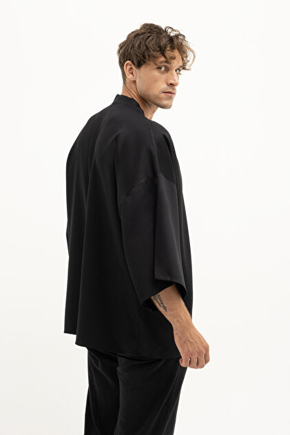 haori Siyah Kuş Kimono-kadın Erkek Uniseks Sürdürülebilir Tasarım