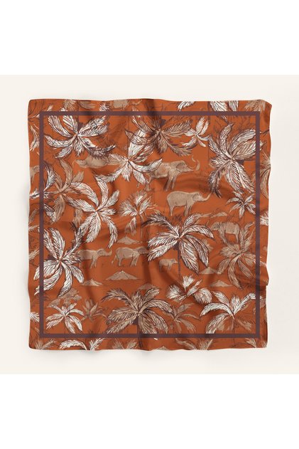 Kadın Kırmızı Safari Desenli Bandana 70x70 DG12018-01