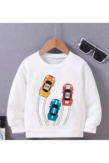 Boy's Car Racing Printed Crew Neck Sweatshirt