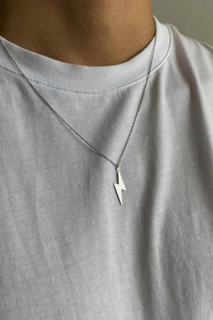 Şimşek Yıldırım Model Gümüş Minimal Kolye