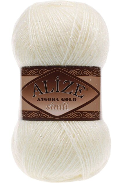 Alize Angora Gold Simli El Örgü Ipi Ipliği Yünü Renk Kodu:01-krem
