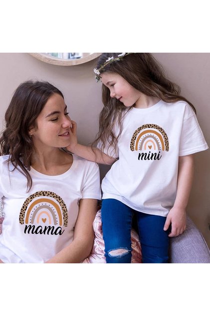 Family t Shirt Mother Daughter Mom and Me Heart Print T-Shirt Cute Tops Lovely Family Clothing