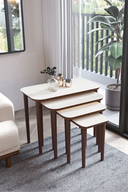 IKEAA 4lü Dörtlü Mdf Ahşap Zigon Sehpa - KREM
