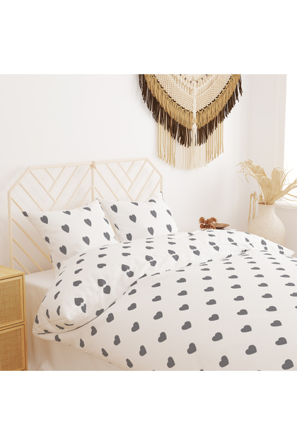 Double Size Grey Heart Duvet Cover Set