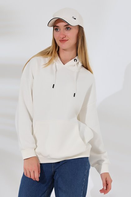Shawl Collar Hooded Oversize Sweatshirt 21615 Ecru