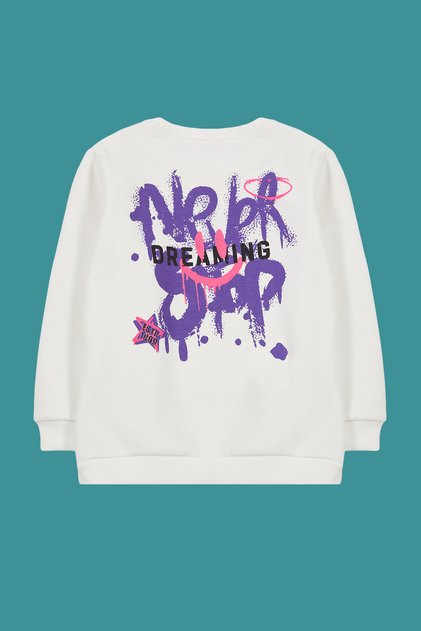 Ekru*001 Erkek Çocuk Sırt Baskılı Bisiklet Yaka Pamuklu Örme Sweatshirt TKDAW25SW00015
