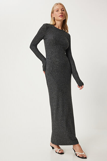knee length dresses for ladies Yumi Brown Knitted Midi Dress With Asymmetric Button Details – Envy Boutique main image 0