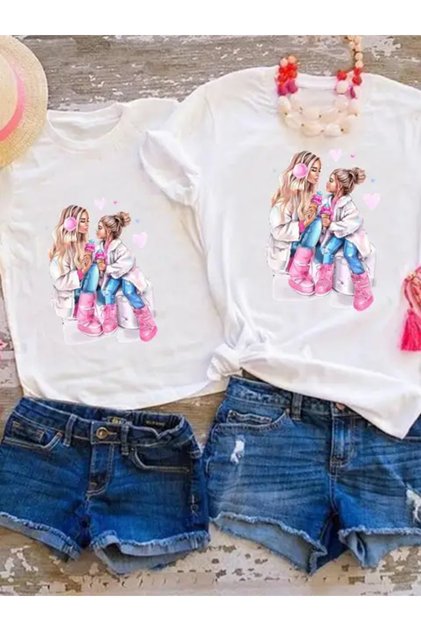 Tricouri de familie Mamă Fiică Mamă și Eu Tricou cu imprimeu inimă Topuri drăguțe