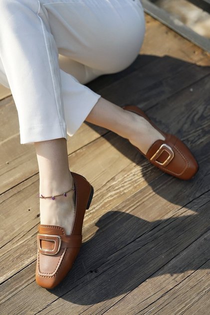 Women's Buckle Detailed Ballet Ballerina Light Comfortable Sole Casual Shoes