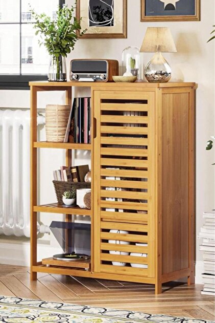 Digithome Bambu Masif 3 Raflı Tek Kapaklı Çok Amaçlı Düzenleyici