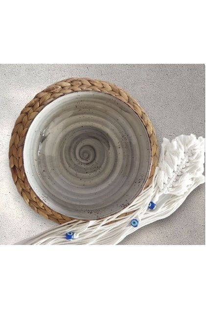 Salad Bowl, Ceramic, Modern Striped, Grey, 25 cm