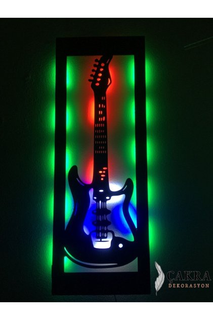 Gitar Led Işıklı Ahşap Tablo