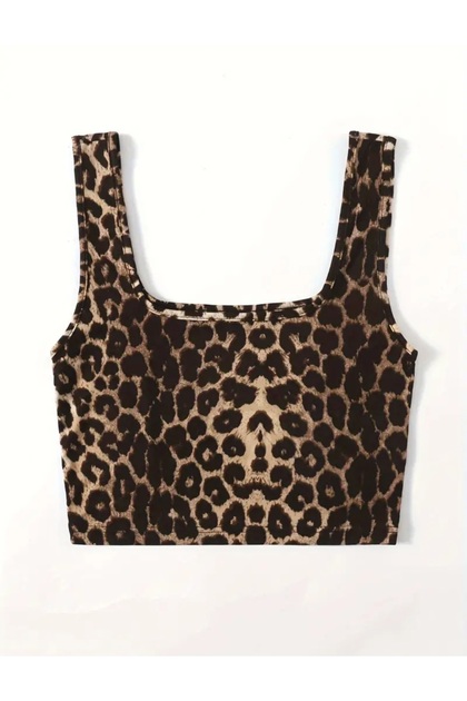 Kratki top sa širokim naramenicama i leopard printom