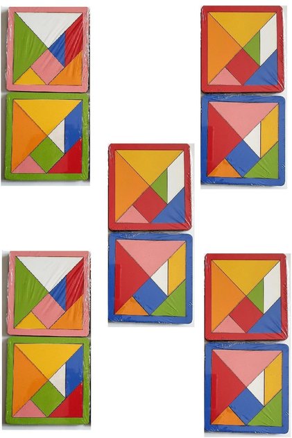 10 Adet Mini Ahşap Tangram-Renkli Tangram-Zeka Oyunu