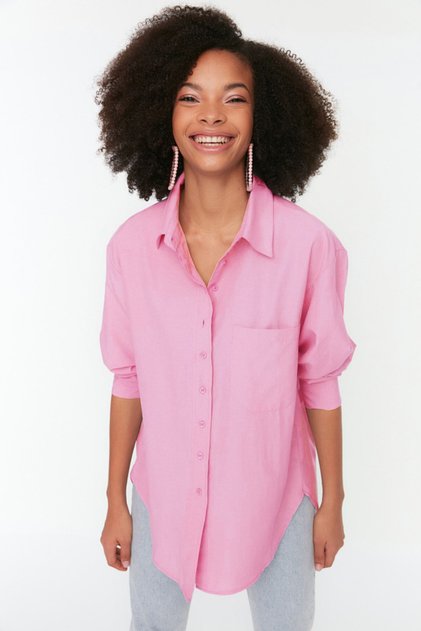 Dark Pink Single Pocket Boyfriend/Wide Fit Cotton Woven Shirt Twoaw20Go0115