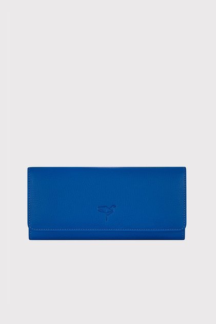 Angel Genuine Leather Women's Wallet with Cell Phone Compartment in Cobalt Blue