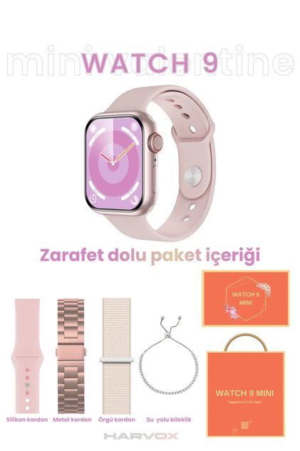 Zarif Şık Kadın Akıllı Saat Rose Smart Watch 41 Mm 3 Kordon Ve Charm Bileklik Hediyeli
