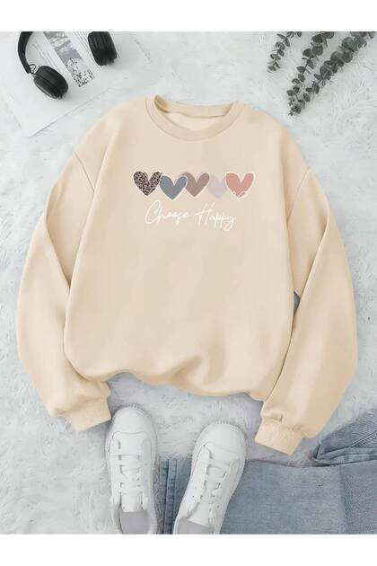 Choose Happy Printed Hooded Sweatshirt