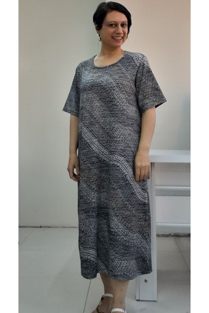 Black smoked print short-sleeved combed cotton Viscose Dress