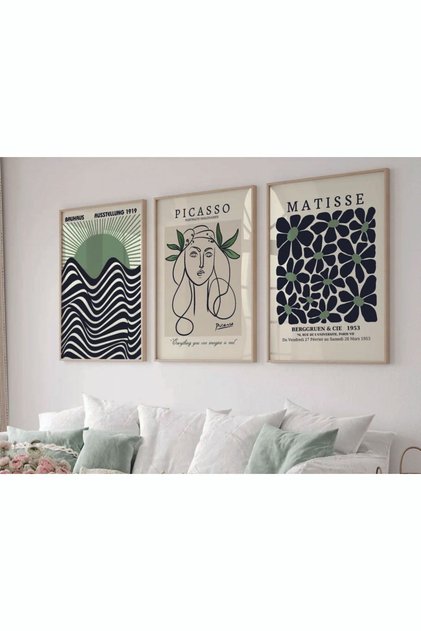 Ahşap Çerçeveli 3 Lü Soyut Tablo Home Ev Salon Oturma Odası Yatak Odası Balkon Dekor Qmrc45