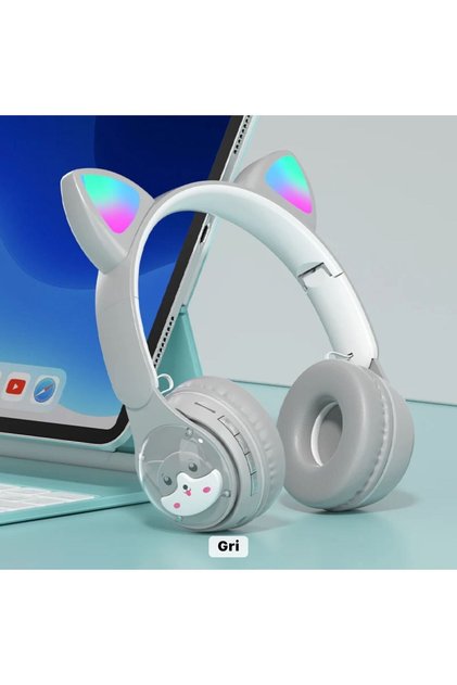 Işıklı Bluetooth Yeni Stn-28 Model Figürlü Kedi Kulaklık Radyo Hafıza Kartı