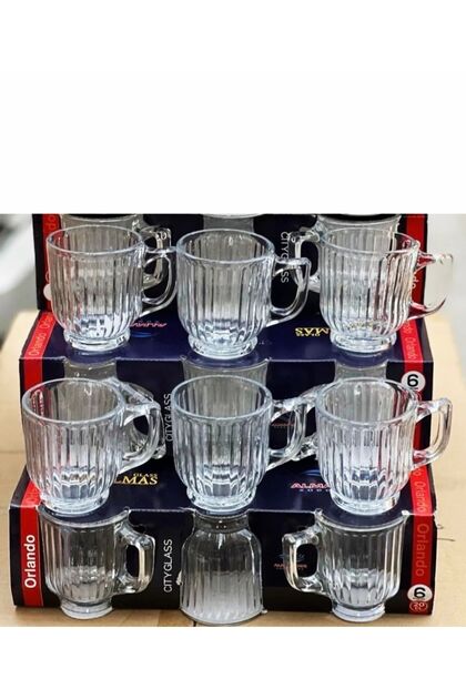 DİBA AVM 12 Adet city glass Kristal Kulplu Çay Nescafe Bardak Seti