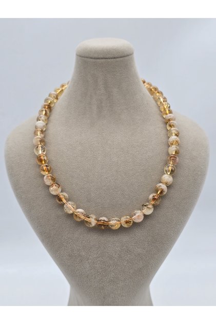 Citrine Real Natural Stone Necklace Money, Abundance Stone (42 cm) (8 mm) (Plated Chain) Aa Quality