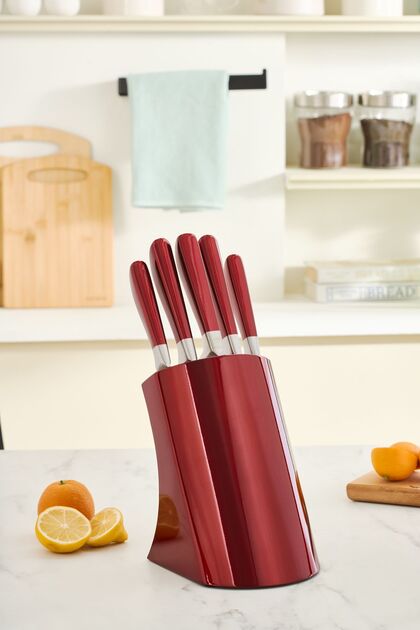 Karaca Samuray Flash Red Japon Çeliği 6 Parça Standlı Bıçak Seti