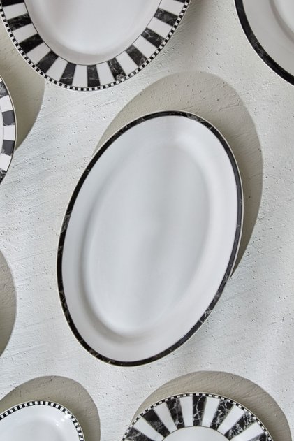 Damalı Küçük Porselen Kayık Tabak 30 Cm