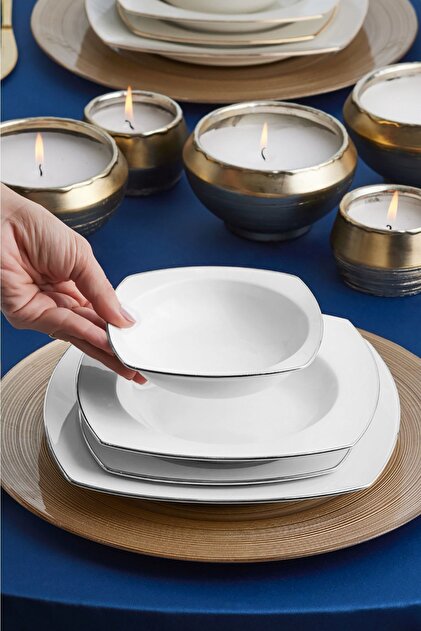 Karaca Square Bone Chiara 60 Parça 12 Kişilik Yemek Takımı Platin