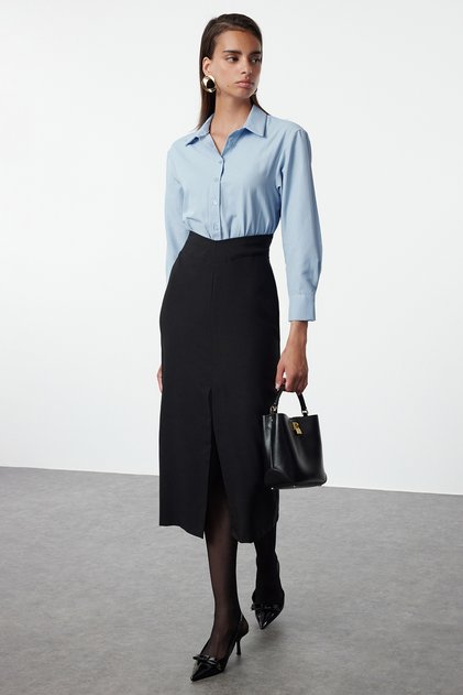 Black Fitted/Fitted Shirt Detail Maxi Woven Dress Twoaw25El00267