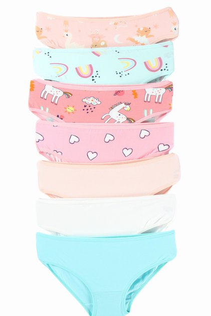 Girl's Cotton Printed Patterned Cotton 7-Pack Slip Panties