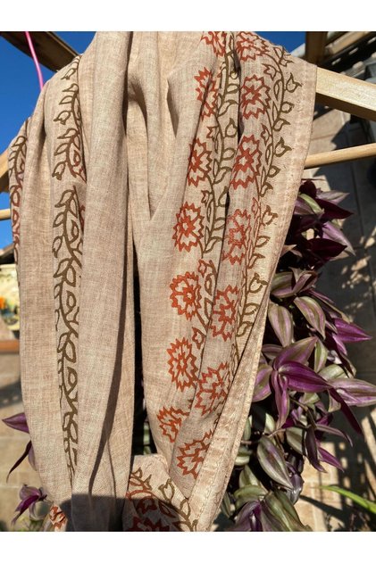 Brown Traditional Patterned Handmade Cotton Shawl Scarf
