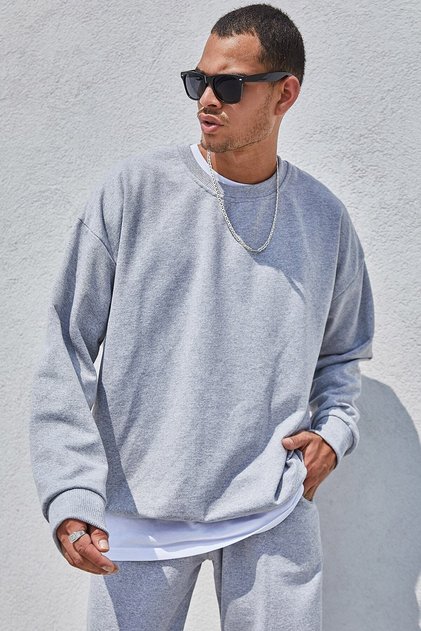 Gray Unisex Oversize Loose Cut Basic Sweatshirt