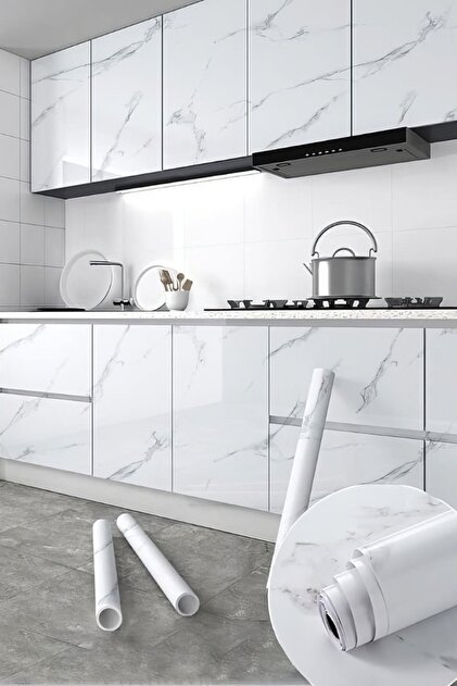 (60CMX5METRE) Mermer Desenli Kendinden Yapışkanlı Folyo-mutfak, Banyo, Tezgah Duvar Kağıdı Beyaz