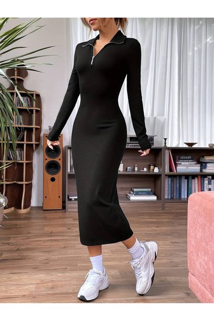 Women's Collar Zipper Detailed Tight Dress / Tunic