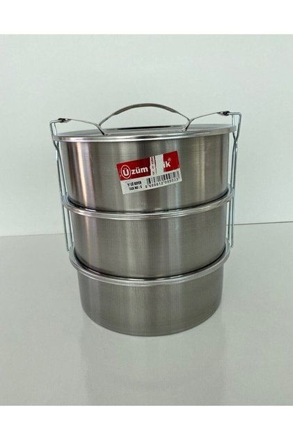 - - Sefer Tası 3 Lü 5.no (en Büyük Boy) - Yemek Saklama Kabı -5 Kişilik Sefertası (21x7 Cm)