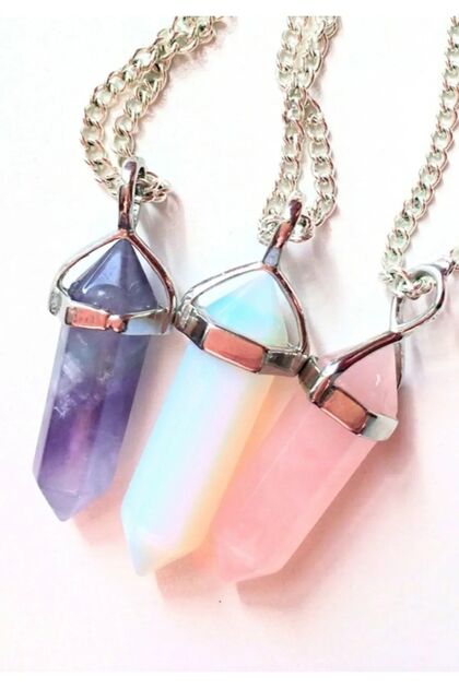 Natural Stone Amethyst Pink Quartz Moonstone Necklace Set of 3