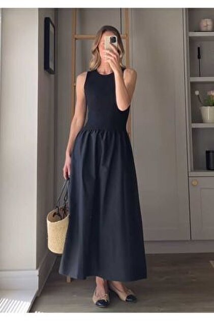 charango Women's A-Line Maxi Flared Skirt Long Sleeve Dress- Trendyol charango Women's A-Line Maxi Flared Skirt Long Sleeve Dress- Trendyol