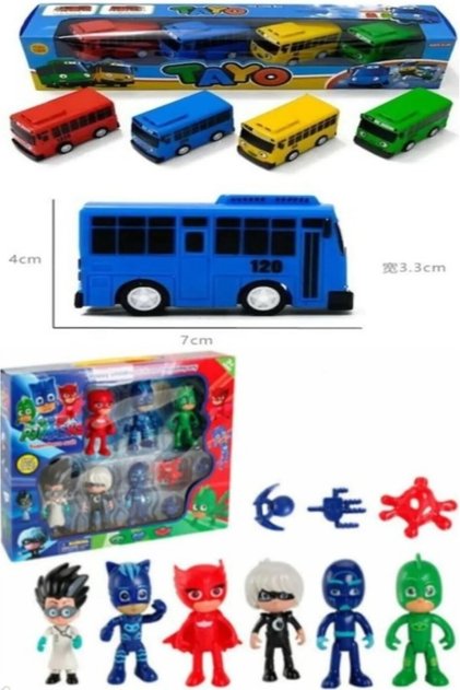 Pj Masks Pijamaskeliler 10 Parça Figür Set+Tayo 4'lü Çekbırak Araç Set