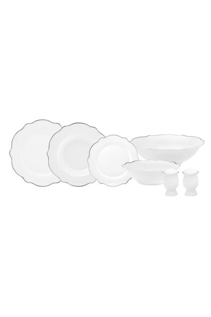 Daisy Platinium Wave Shape Bol Kaseli 27 Parça 6 Kişilik Porselen Yemek Takımı