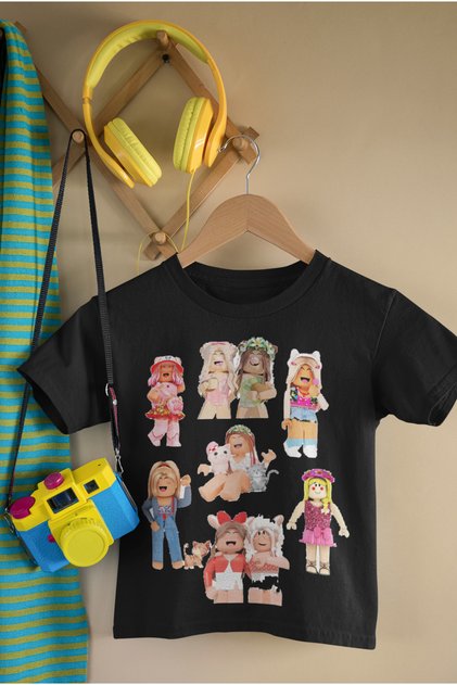 تي شيرت ROBLOX GIRLS مطبوع برقبة دائرية من القطن بأكمام قصيرة للأطفال