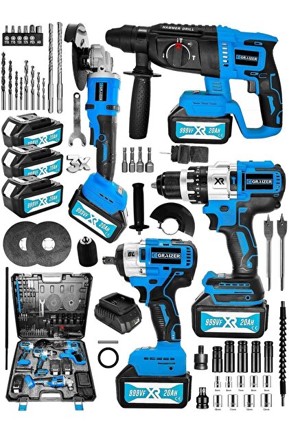 Graizer Alman 999 Vf 20 Ah 4 Lü set Akülü Şarjlı Kırıcı Delici