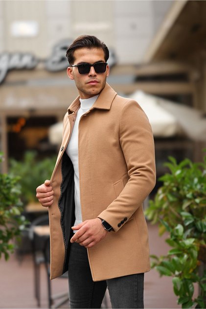 Men's Vision Slim Fit Wool Blended Stamp Shirt Collar Overcoat Coat